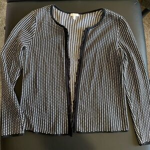 S Black and White-Patterned Knit Cardigan w/ Reversible Pattern